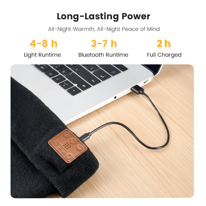 Rechargeable hat with Bluetooth and light