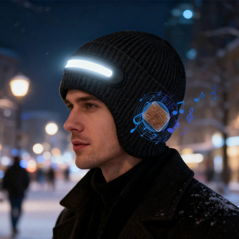 Rechargeable hat with Bluetooth and light